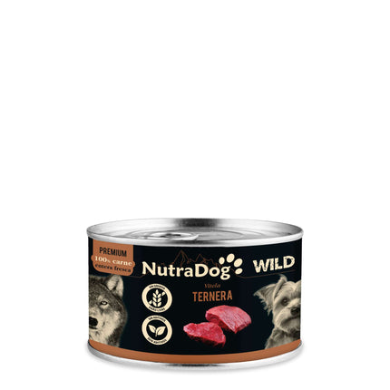 Lata de ternera para perros NutraDog WILD PREMIUM de 200 gramos (Pack de 15 uds)