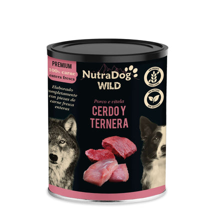 Lata de cerdo y ternera para perros NutraDog WILD PREMIUM - 400 gramos (Pack de 15 uds)