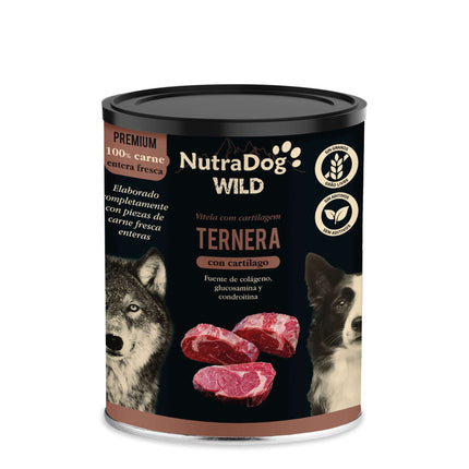 Lata de ternera con cartílago para perros NutraDog WILD PREMIUM de 400 gramos (Pack de 15 uds)