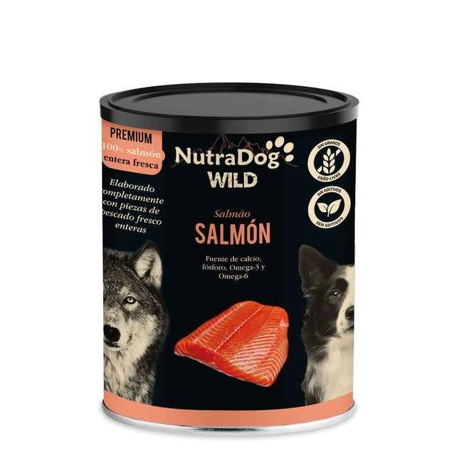 Lata de salmón para perros NutraDog WILD PREMIUM de 400 gramos (Pack de 15 uds)
