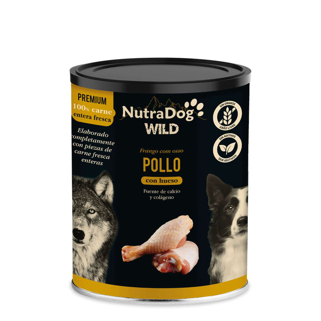 Lata de pollo con hueso para perros NutraDog WILD PREMIUM de 400 gramos (Pack de 15 uds)