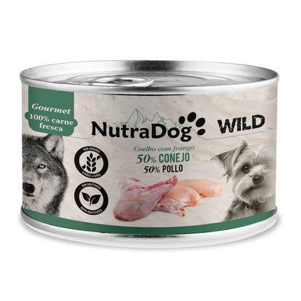 Lata de conejo y pollo para perros NutraDog WILD Gourmet - 200 gramos (Pack de 15 uds)