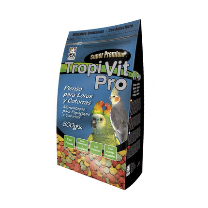 Alimento para Loros y Cotorras Tropi Vit Pro en Bolsa 800 gramos (Pack de 6 uds)
