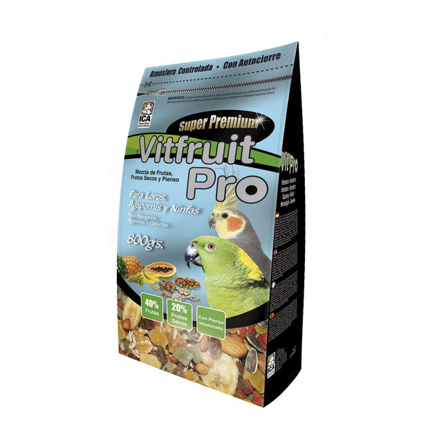 Alimento para Loros, Agapornis y Ninfas VitFruit Pro en Bolsa 800 gramos (Pack de 6 uds)