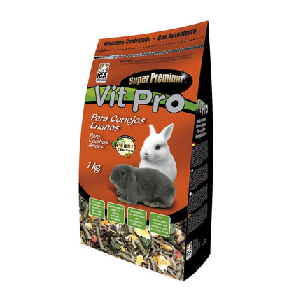 Alimento para conejos enanos con cierre Zip Vit Pro en Bolsa 1.000 gramos (Pack de 6 uds)
