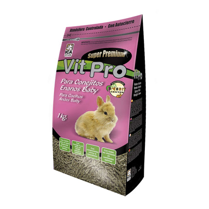 Alimento para conejos enanos baby con cierre Zip Vit Pro en Bolsa 1.000 gramos (Pack de 6 uds)