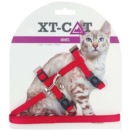 Set de arnés y correa roja XT-CAT 45 cm.