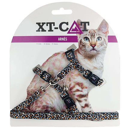Set de arnés y correa leopardo XT-CAT 55 cm.