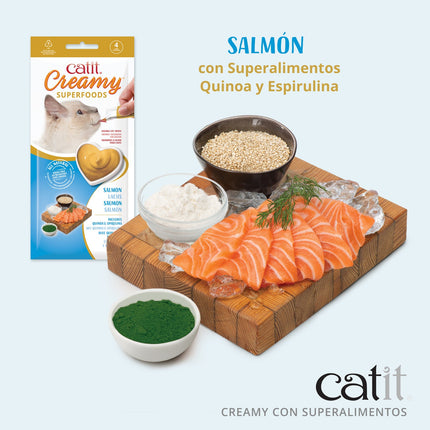 Catit Creamy Superfood Salmón/QuinoaSpirul - 4x10g (Pack de 12 uds)