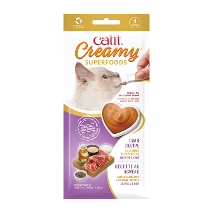 Catit Creamy Superfood Cordero/QuinoaChía - 4x10g (Pack de 12 uds)