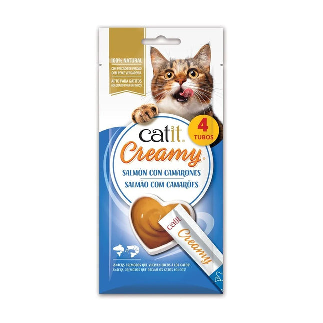 Catit Creamy Salmón y Gambas - 4x10g (Pack de 12 uds)