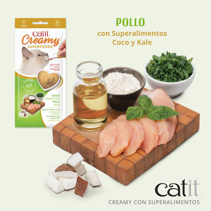 Catit Creamy Superfood Pollo/CocoKale - 4x10g (Pack de 12 uds)