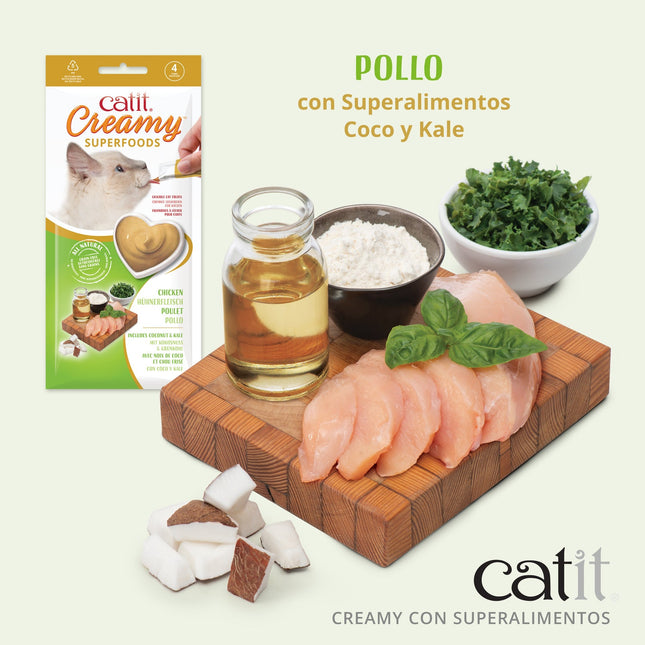 Catit Creamy Superfood Pollo/CocoKale - 4x10g (Pack de 12 uds)