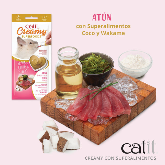 Catit Creamy Superfood Atún/CocoWakame - 4x10g (Pack de 12 uds)