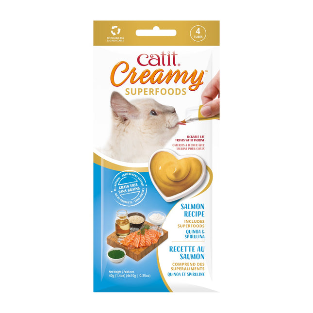 Catit Creamy Superfood Salmón/QuinoaSpirul - 4x10g (Pack de 12 uds)